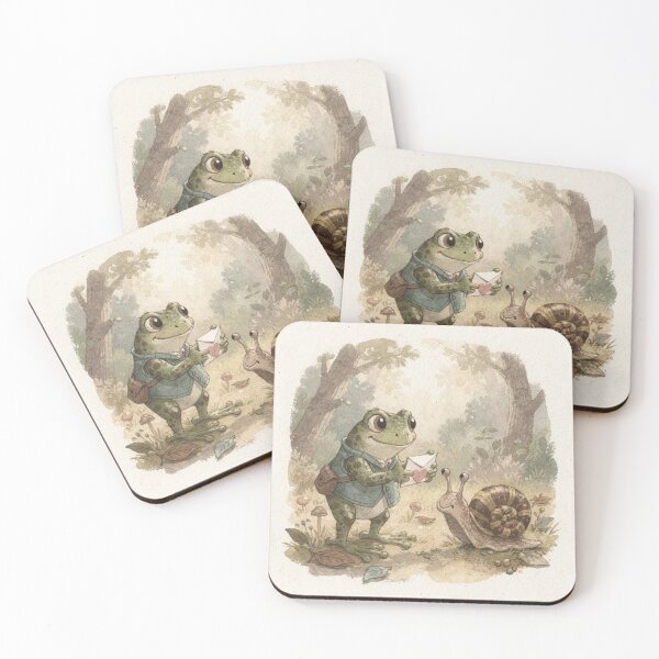 Item preview, Frog Sending a Love Letter by Snail Cottagecore Art designed and sold by PictorialWhimsy.