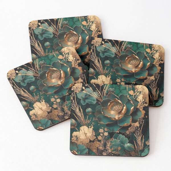 Item preview, Emerald Gold Floral Pattern | Luxury Botanical Design | Elegant Teal Flower Artwork designed and sold by GalleryPeak.