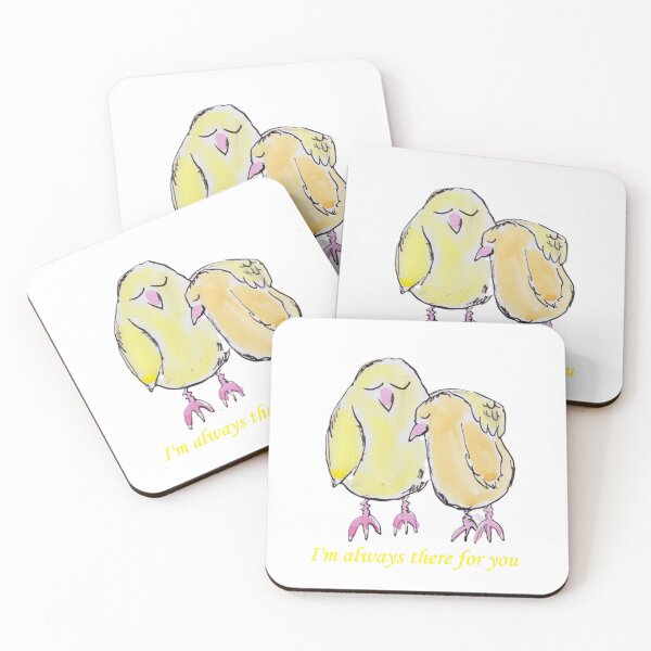 Item preview, 2 yellow birds comforting designed and sold by Inky Fingers Illustrations.