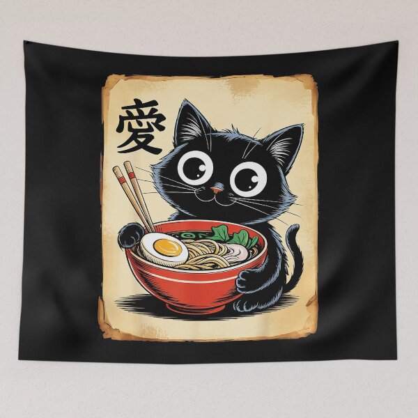 Item preview, Love Black Cat Ramen Japanese Food designed and sold by AmaXONIC.