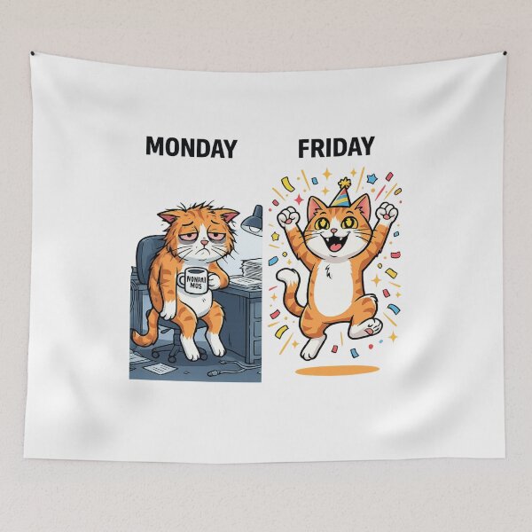 Item preview, Monday vs Friday Funny Cat Office Humor Relatable Gift designed and sold by irfanshikh.