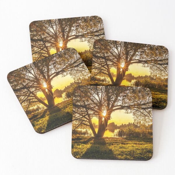 Item preview, Golden Sunset Tree Lens Flare Landscape with Lake designed and sold by MariaAbaza.