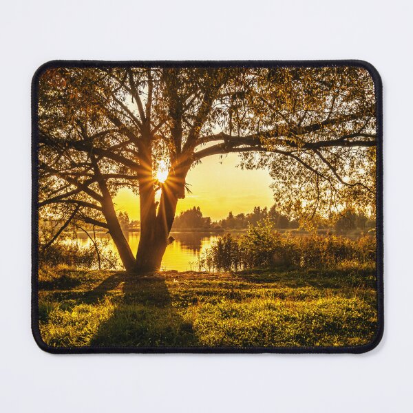 Item preview, Golden Sunset Tree Lens Flare Landscape with Lake designed and sold by MariaAbaza.