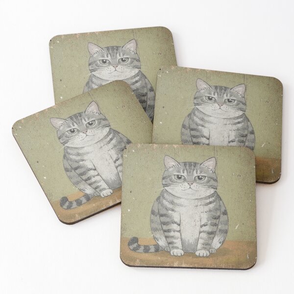 Item preview, Plump Grey Tabby Flat Stare Folk Art Cat designed and sold by PictorialWhimsy.