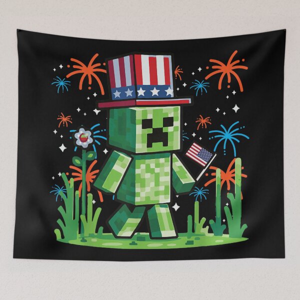 Item preview, Patriotic Green Pixel Monster Fourth Of July Uncle Sam Fireworks Illustration designed and sold by KrystinaGiGi.