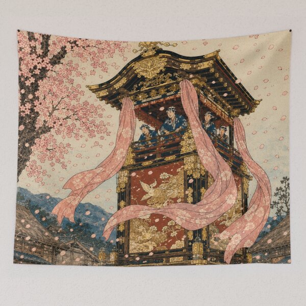 Item preview, Floral Procession - Vintage Japanese Spring Festival Ukiyo-e Woodblock designed and sold by bapupa.