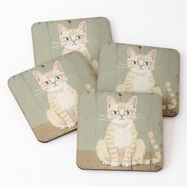 Item preview, Offended Cream Cat Folded Ear Folk Art designed and sold by PictorialWhimsy.