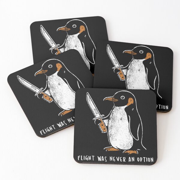 Item preview, Flight Was Never An Option Funny Penguin Holding Knife Meme Illustration designed and sold by KrystinaGiGi.