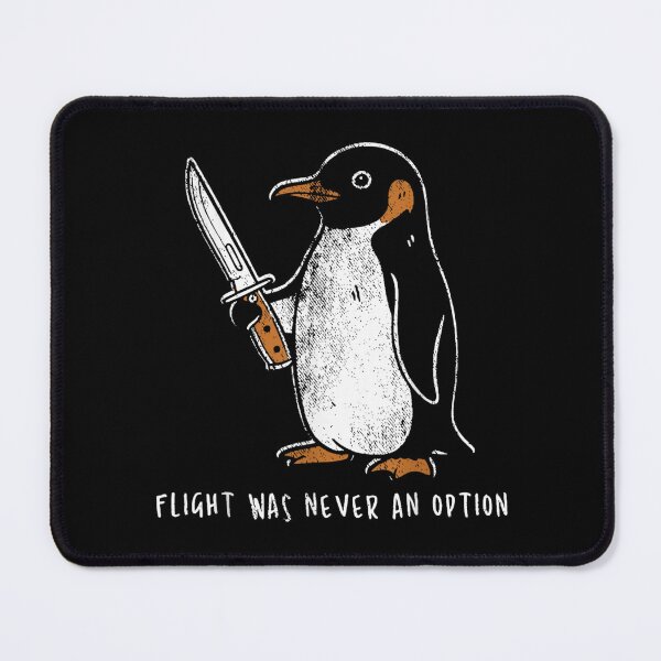 Item preview, Flight Was Never An Option Funny Penguin Holding Knife Meme Illustration designed and sold by KrystinaGiGi.