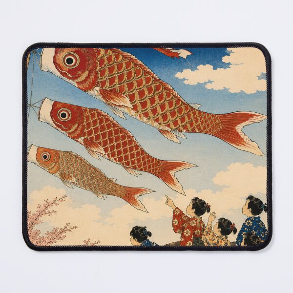 Item preview, Golden Koi Streamers - Vintage Japanese Spring Festival Ukiyo-e Woodblock designed and sold by bapupa.