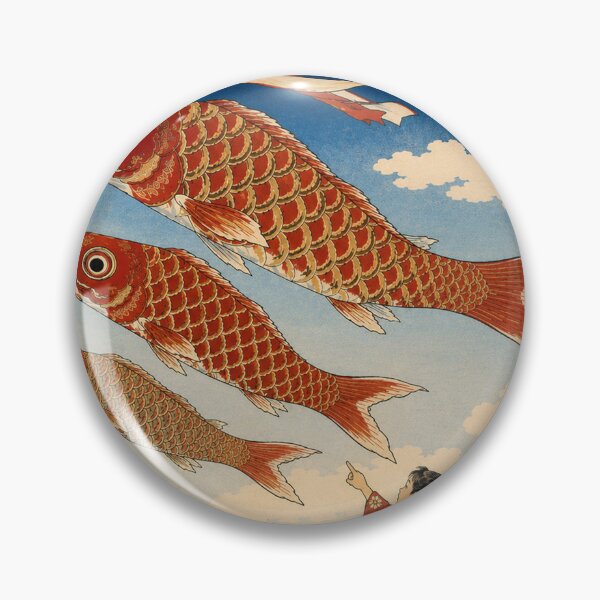 Item preview, Golden Koi Streamers - Vintage Japanese Spring Festival Ukiyo-e Woodblock designed and sold by bapupa.
