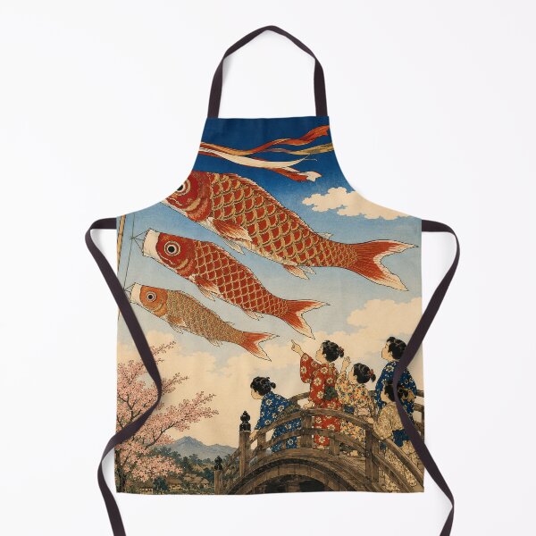 Item preview, Golden Koi Streamers - Vintage Japanese Spring Festival Ukiyo-e Woodblock designed and sold by bapupa.