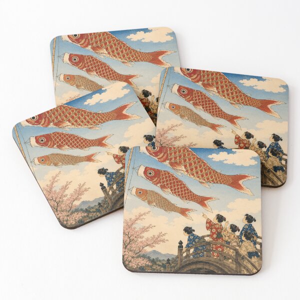 Item preview, Golden Koi Streamers - Vintage Japanese Spring Festival Ukiyo-e Woodblock designed and sold by bapupa.