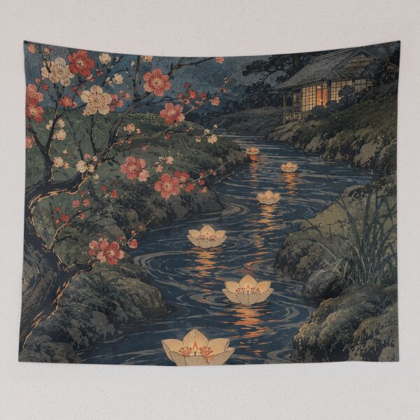 Item preview, Lantern River Drift - Vintage Japanese Spring Festival Ukiyo-e Woodblock designed and sold by bapupa.