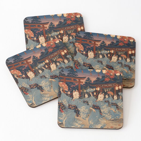 Item preview, Masked Night Dance - Vintage Japanese Spring Festival Ukiyo-e Woodblock designed and sold by bapupa.