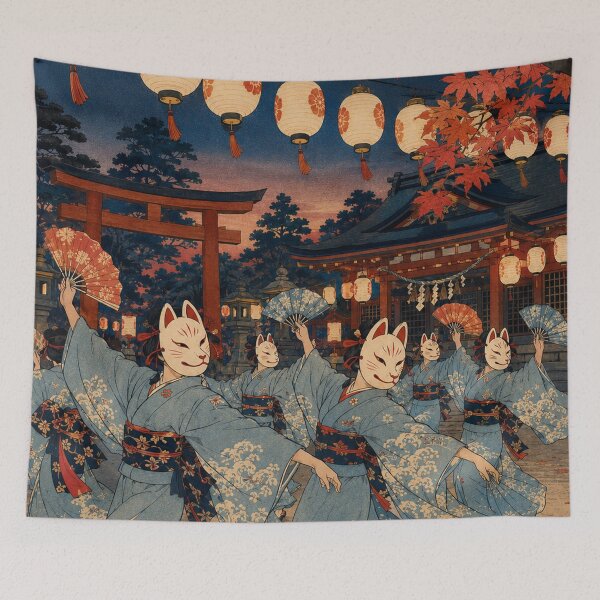 Item preview, Masked Night Dance - Vintage Japanese Spring Festival Ukiyo-e Woodblock designed and sold by bapupa.