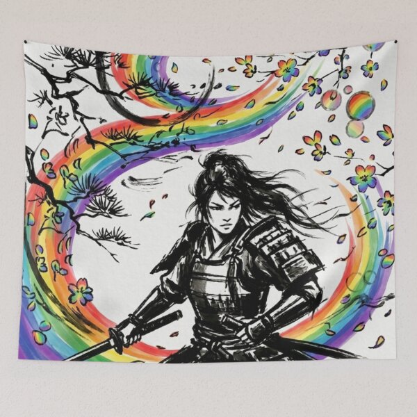 Item preview, Rainbow Samurai - Ink Wash Art designed and sold by Kokeshidreams.