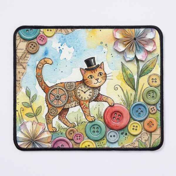 Item preview, Whimsical Steampunk Cat Mixed Media Collage designed and sold by Gifter-ly.