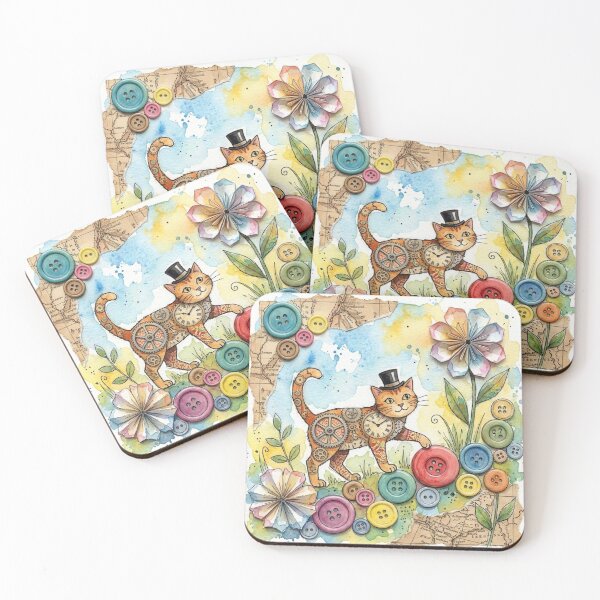 Item preview, Whimsical Steampunk Cat Mixed Media Collage designed and sold by Gifter-ly.