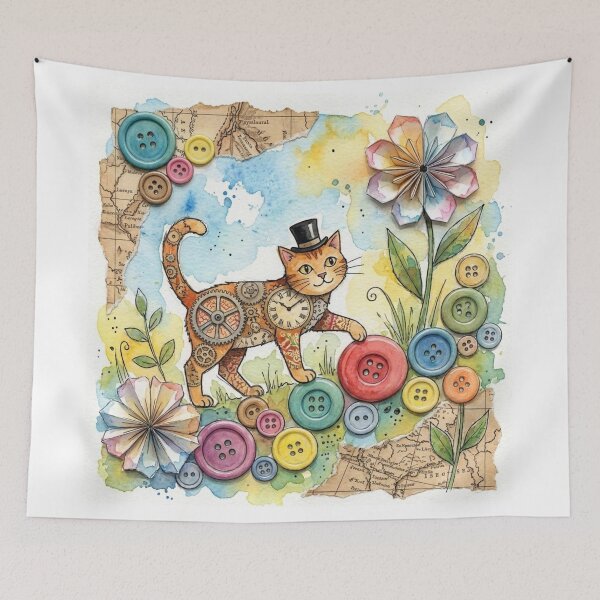 Item preview, Whimsical Steampunk Cat Mixed Media Collage designed and sold by Gifter-ly.