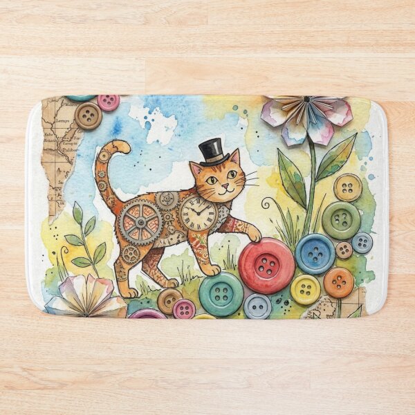 Item preview, Whimsical Steampunk Cat Mixed Media Collage designed and sold by Gifter-ly.
