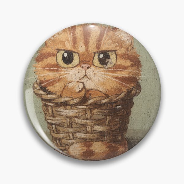 Item preview, Round Orange Cat in a Tiny Basket Folk Art designed and sold by PictorialWhimsy.