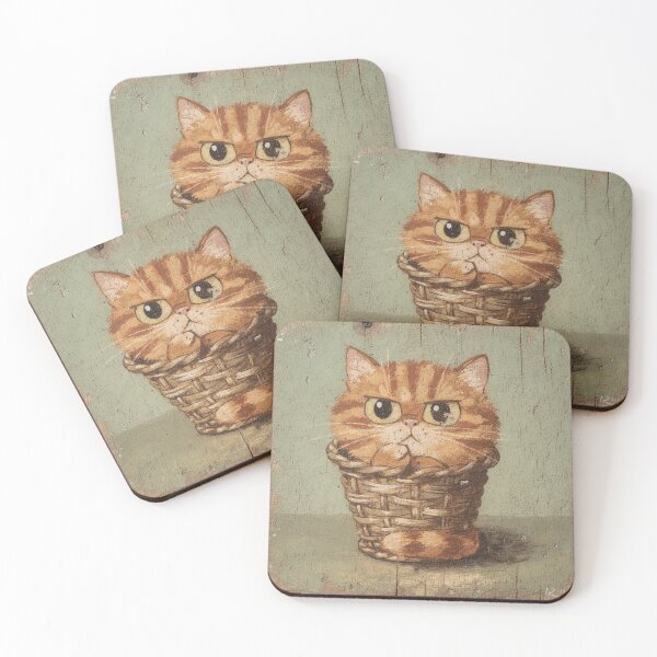 Item preview, Round Orange Cat in a Tiny Basket Folk Art designed and sold by PictorialWhimsy.