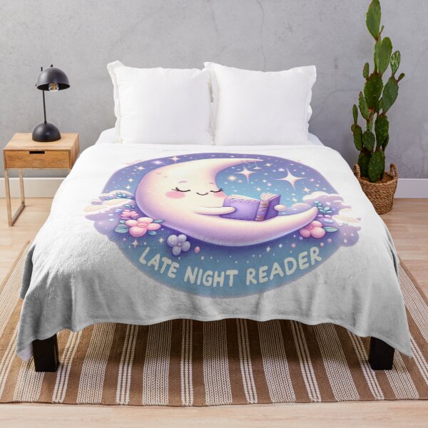 Item preview, Late Night Reader Moon | Cute Moon Holding Book Design designed and sold by BookedAndDesign.