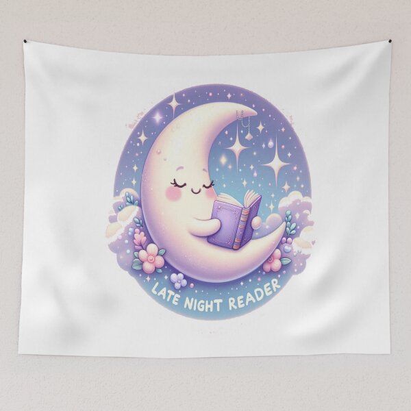 Item preview, Late Night Reader Moon | Cute Moon Holding Book Design designed and sold by BookedAndDesign.