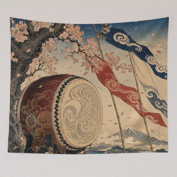 Item preview, Sacred Drum Echo - Vintage Japanese Spring Festival Ukiyo-e Woodblock designed and sold by bapupa.
