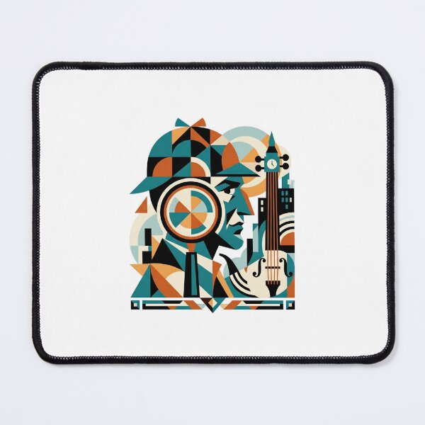 Item preview, Cubist Geometric Profile Portrait Sherlock Holmes Violin Art designed and sold by Fenay Designs.