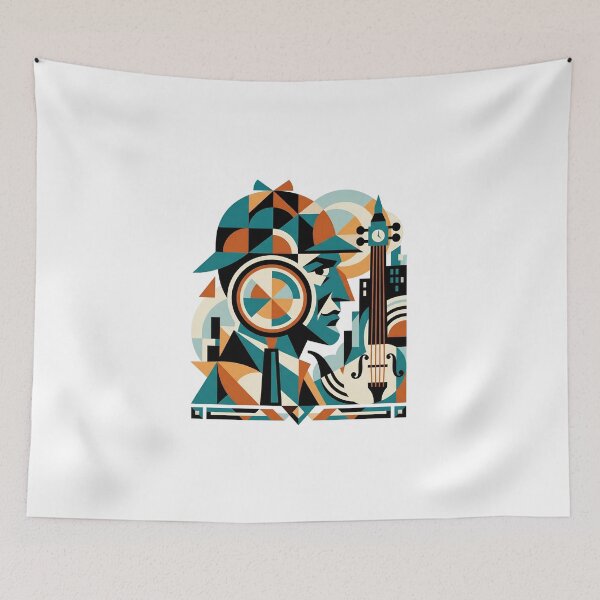 Item preview, Cubist Geometric Profile Portrait Sherlock Holmes Violin Art designed and sold by Fenay Designs.