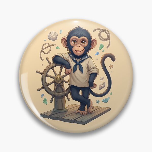 Item preview, Cute Sailor Monkey Captain Nautical Coastal Cartoon Design designed and sold by MythicCotton.
