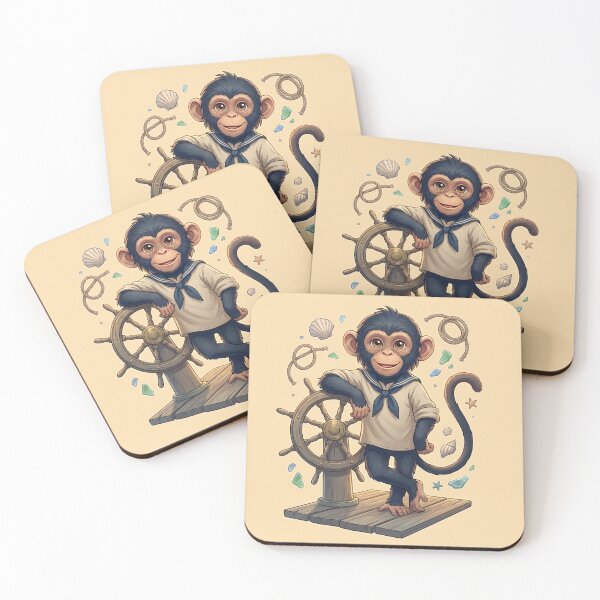 Item preview, Cute Sailor Monkey Captain Nautical Coastal Cartoon Design designed and sold by MythicCotton.