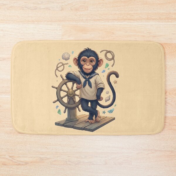 Item preview, Cute Sailor Monkey Captain Nautical Coastal Cartoon Design designed and sold by MythicCotton.