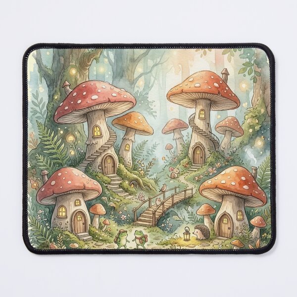 Item preview, Whimsical Froggy Woodland Village Watercolor designed and sold by GrabaHuk.