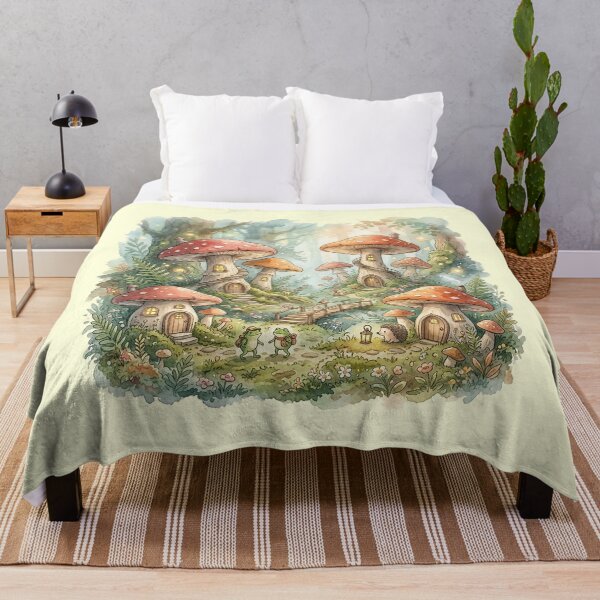 Item preview, Whimsical Froggy Woodland Village Watercolor designed and sold by GrabaHuk.