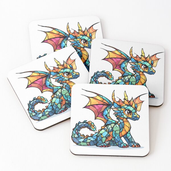 Item preview, Stained Glass Baby Dragon – Colorful Fantasy Mosaic Dragon Art designed and sold by Karolina’s Cozy Creations.