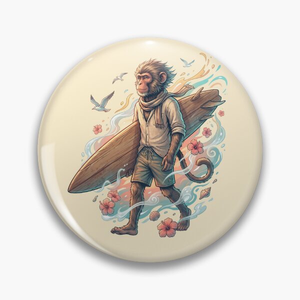 Item preview, Surfing Monkey Boho Coastal Hibiscus Summer Streetwear Design designed and sold by MythicCotton.