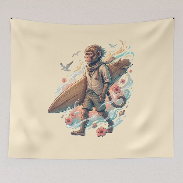 Item preview, Surfing Monkey Boho Coastal Hibiscus Summer Streetwear Design designed and sold by MythicCotton.