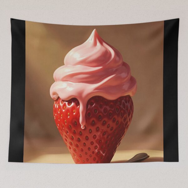 Aperçu de l'œuvre Glace à la fraise sur fraise géante – Illustration de dessert fantastique créée et vendue par EmeraldeaArt.
