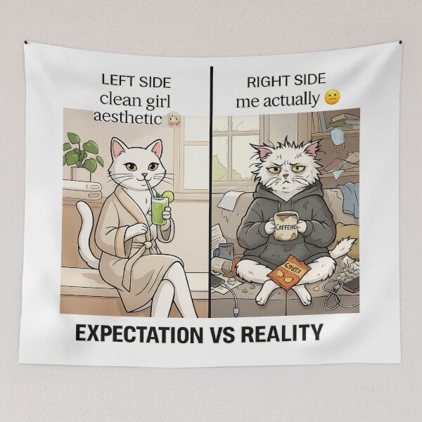 Item preview, Clean Girl Aesthetic vs Reality Funny Cat Expectation Art designed and sold by irfanshikh.