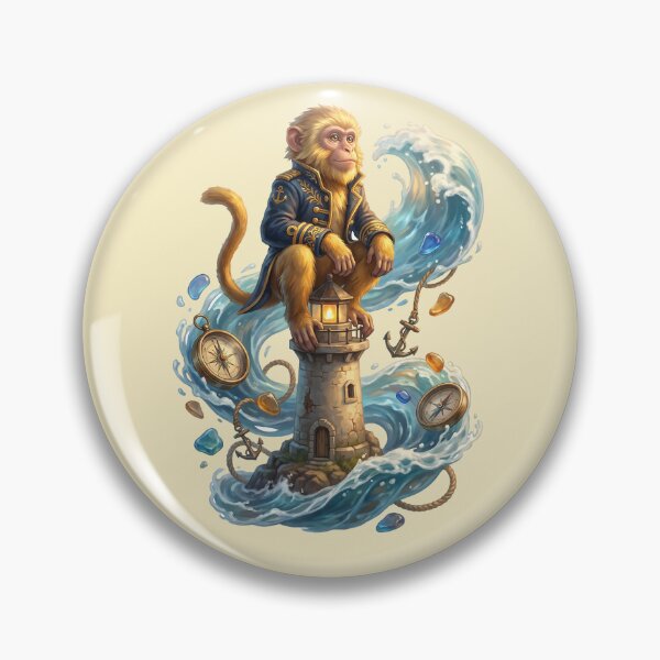 Item preview, Noble Admiral Monkey Lighthouse Ocean Compass Nautical Art designed and sold by MythicCotton.