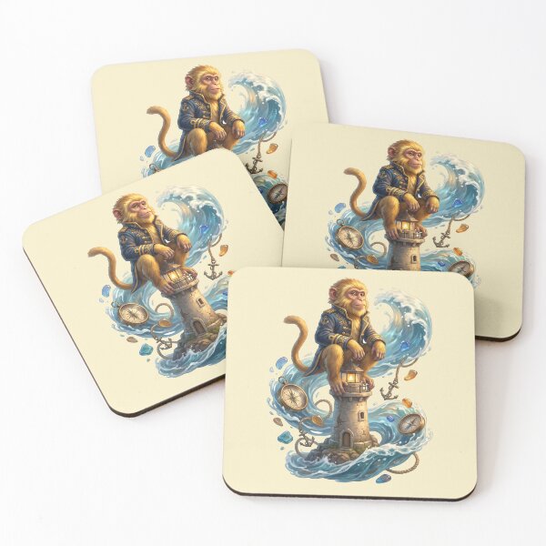Item preview, Noble Admiral Monkey Lighthouse Ocean Compass Nautical Art designed and sold by MythicCotton.