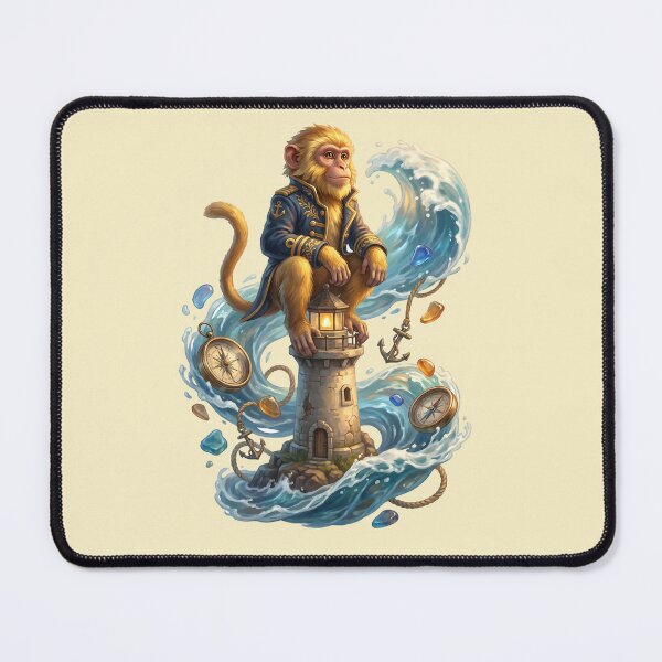 Item preview, Noble Admiral Monkey Lighthouse Ocean Compass Nautical Art designed and sold by MythicCotton.