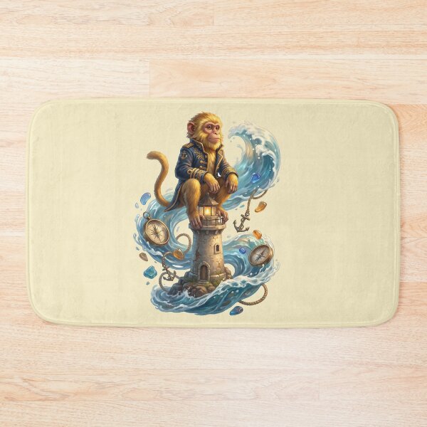Item preview, Noble Admiral Monkey Lighthouse Ocean Compass Nautical Art designed and sold by MythicCotton.