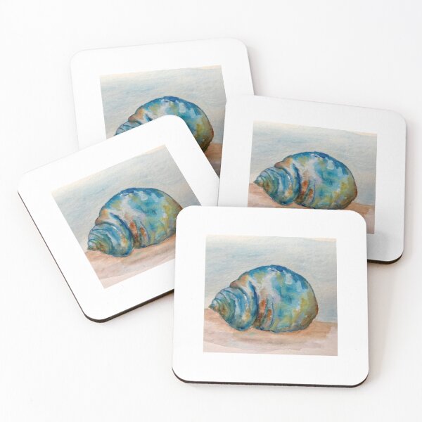 Item preview, A Watercolor Painting Of Seashell in blues, greens, browns.  designed and sold by Whispering Grace Studio.