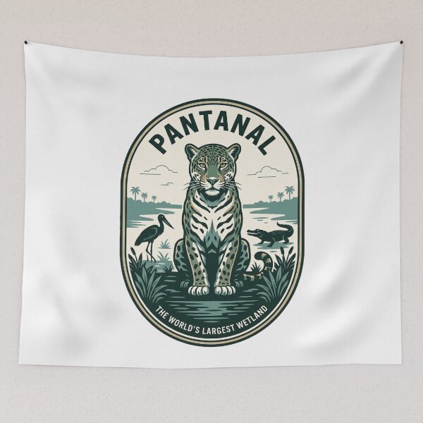 Item preview, Vintage Pantanal Jaguar Brazil Wetland Wildlife Emblem designed and sold by k3rstman1.