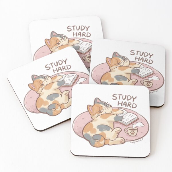 Item preview, Cute Lazy Calico Cat Study Hard Retro designed and sold by CrystalMineArts.