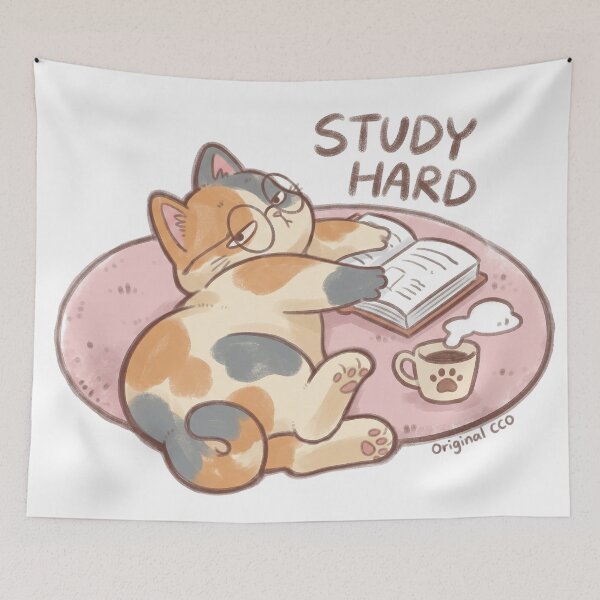 Item preview, Cute Lazy Calico Cat Study Hard Retro designed and sold by CrystalMineArts.